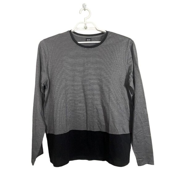 Boss Hugo Boss‎ Regular Fit Size XL Striped Gray Black Trim Long Sleeve T-shirt - Picture 1 of 7